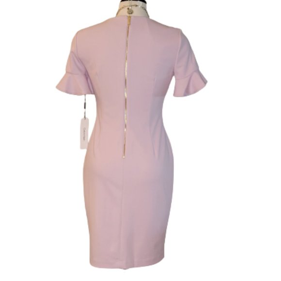 Calvin Klein Jewel Neck Flutter Sleeves Fitted Shift Dress Size 8 Dusty Pink NWT - Picture 4 of 13